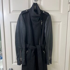 MACKAGE LEATHER SLEEVE WOOL BIKER CAR COAT